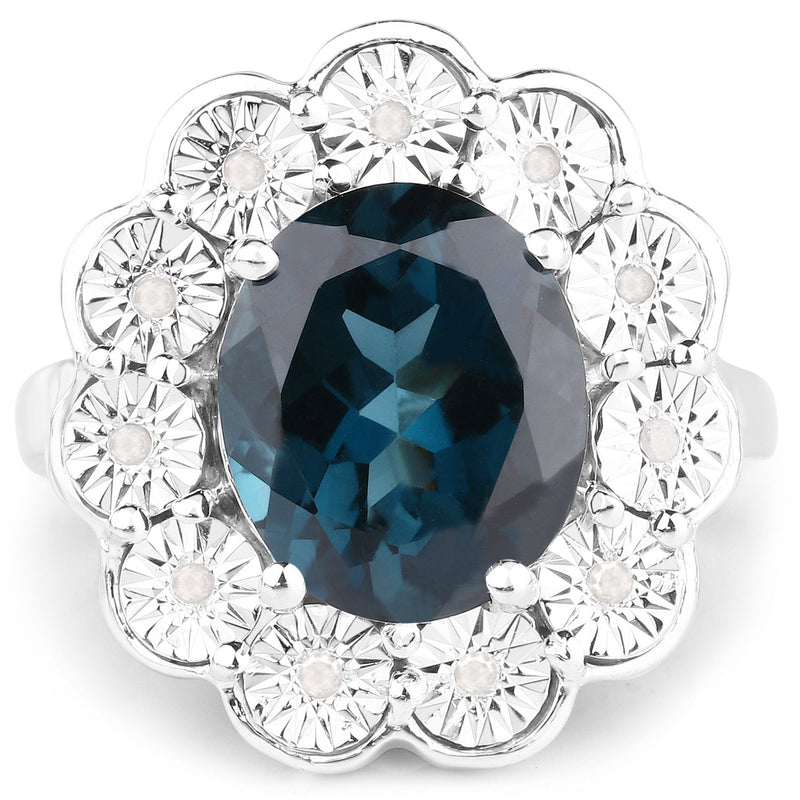 Bids.com 5.11 Carat Genuine London Blue Topaz and White Diamond .925 Sterling Silver Ring Rings
