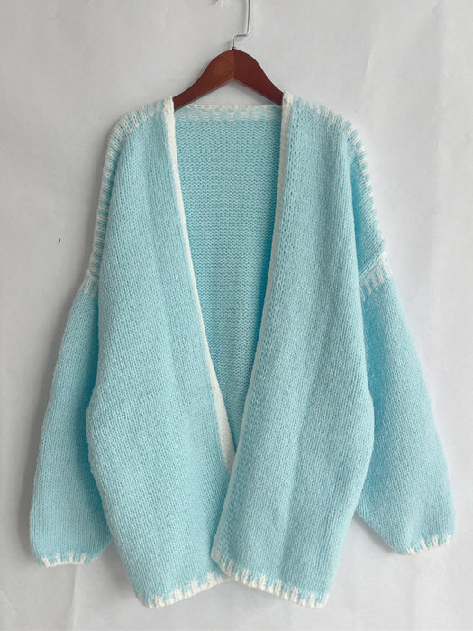 Contrast Open Front Dropped Shoulder Cardigan