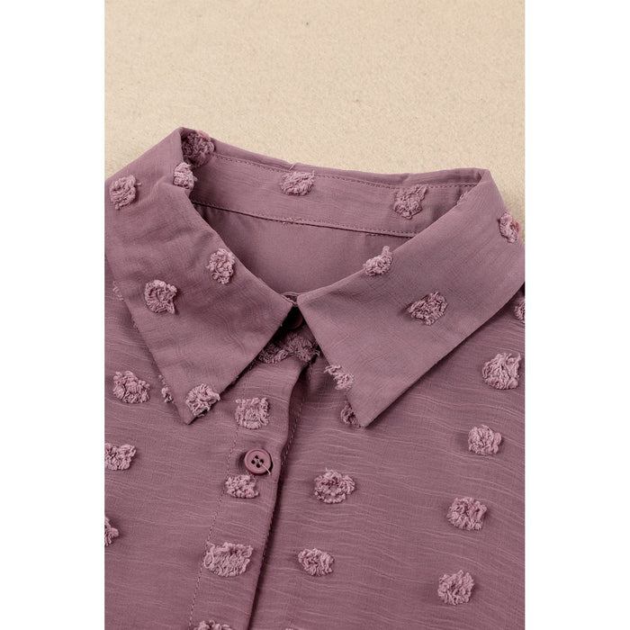 Swiss Dot Button Up Long Sleeve Shirt