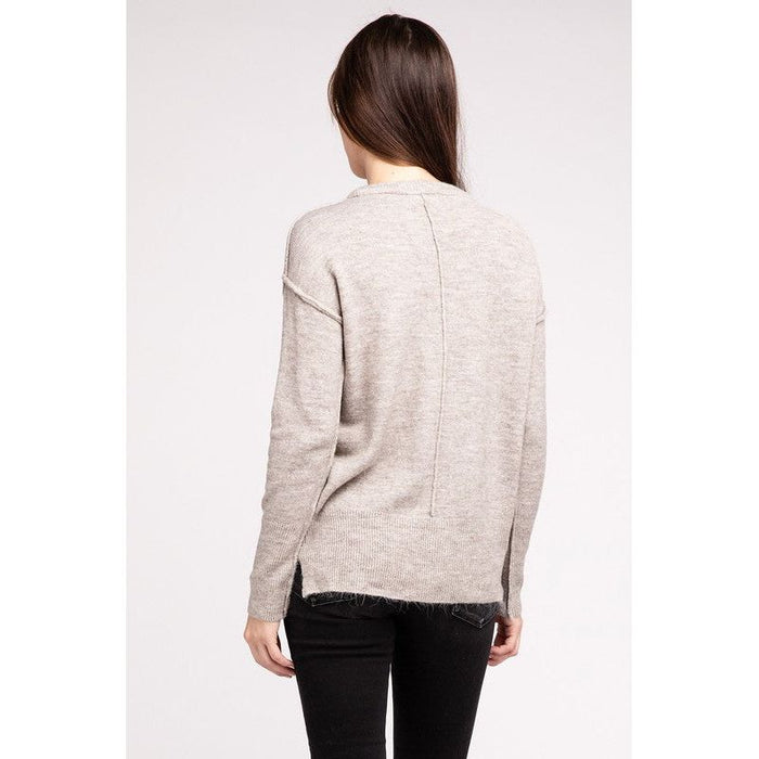 Melange Hi-Low Hem Round Neck Sweater