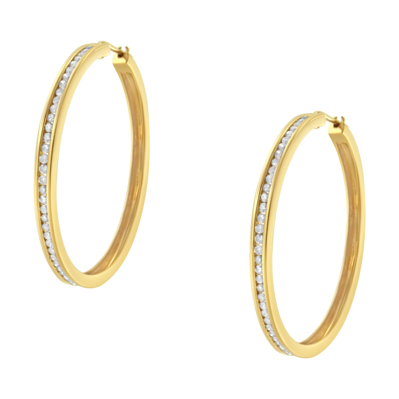 Bids.com 10KT Yellow Gold 1 cttw Slim Diamond Hoop Earrings (I-J Color, I1-I2 Clarity) Earrings