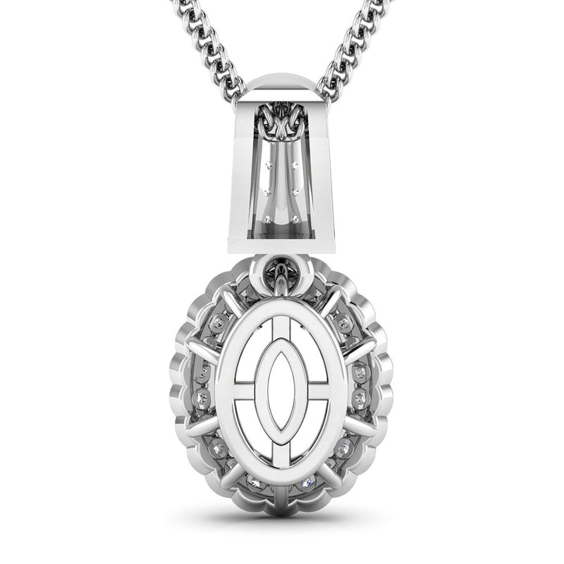 Bids.com 0.22 Carat Genuine White Diamond 14K White Gold Semi Mount Pendant - holds 9x7mm Oval Gemstone Pendants