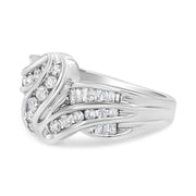 Bids.com 10K White Gold Ring 3/4 Cttw Round and Baguette-Cut Diamond Bypass Ring (H-I Color, I2-I3 Clarity) - Size 6 Rings