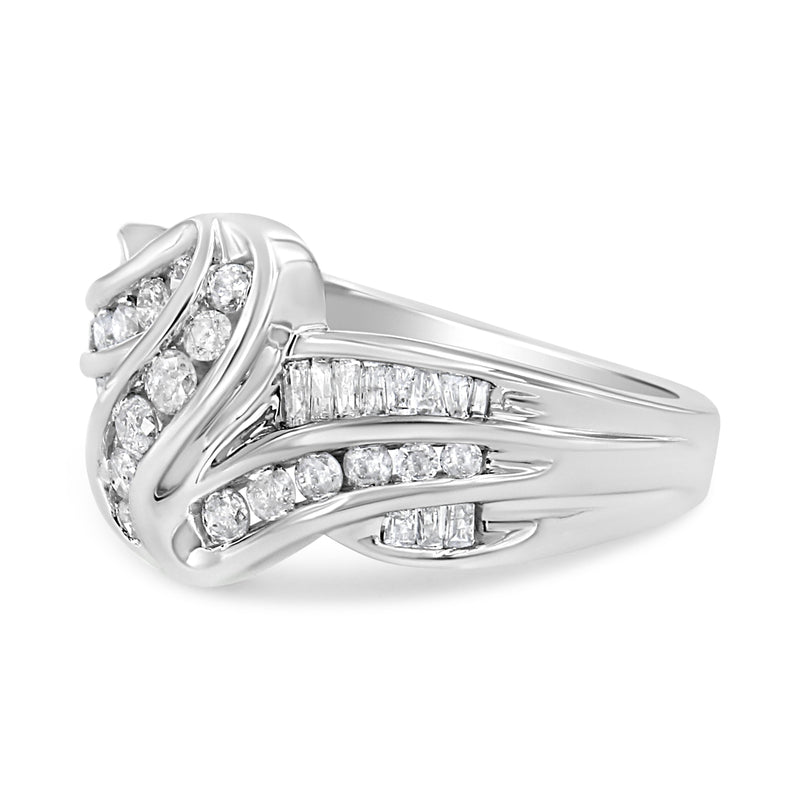 Bids.com 10K White Gold Ring 3/4 Cttw Round and Baguette-Cut Diamond Bypass Ring (H-I Color, I2-I3 Clarity) - Size 6 Rings