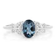 Bids.com 0.93 Carat Genuine London Blue Topaz and White Diamond 14K White Gold Ring Rings