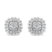 Bids.com .925 Sterling Silver 1/2 Cttw Round-Cut Diamond Halo Cluster Stud Earring (I-J Color, I2-I3 Clarity) Earrings