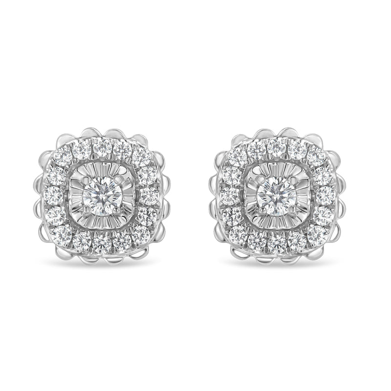 Bids.com .925 Sterling Silver 1/2 Cttw Round-Cut Diamond Halo Cluster Stud Earring (I-J Color, I2-I3 Clarity) Earrings