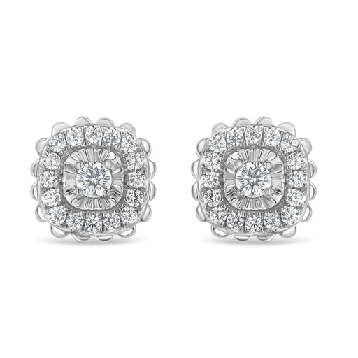 Bids.com .925 Sterling Silver 1/2 Cttw Round-Cut Diamond Halo Cluster Stud Earring (I-J Color, I2-I3 Clarity) Earrings