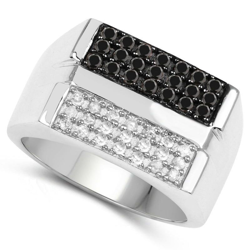Bids.com 0.64 Carat Genuine Black Diamond and White Diamond .925 Sterling Silver Ring Rings