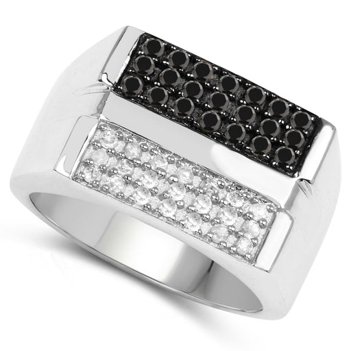 Bids.com 0.64 Carat Genuine Black Diamond and White Diamond .925 Sterling Silver Ring Rings