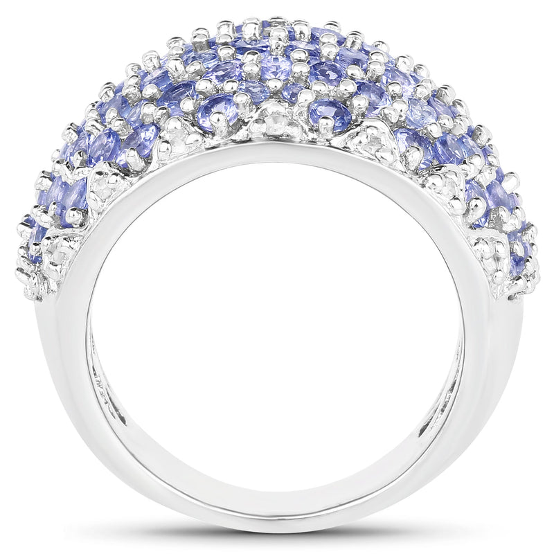 Bids.com 3.01 Carat Genuine Tanzanite and White Diamond .925 Sterling Silver Ring Rings