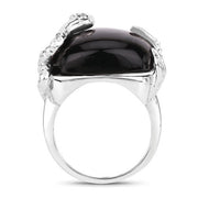Bids.com 21.04 Carat Genuine Black Onyx and White Topaz .925 Sterling Silver Ring Rings