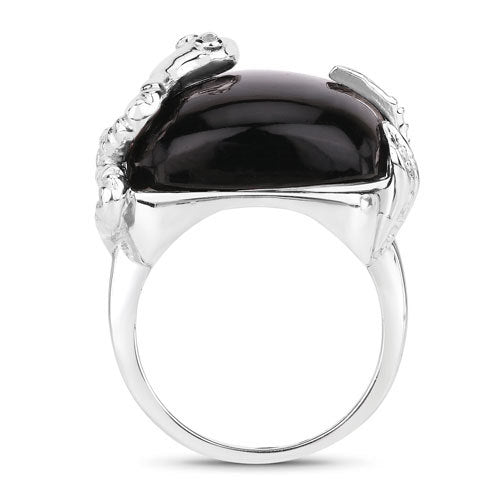 Bids.com 21.04 Carat Genuine Black Onyx and White Topaz .925 Sterling Silver Ring Rings
