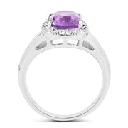 Bids.com 2.13 Carat Genuine  Amethyst and White Topaz .925 Sterling Silver Ring Rings