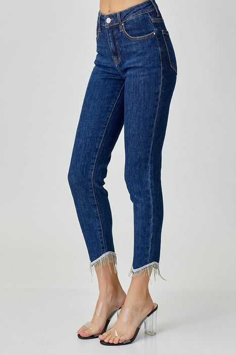 Embellished Mid Rise Crop Skinny Jeans