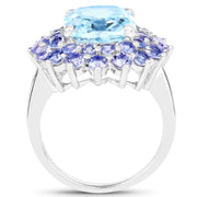 Bids.com 11.22 Carat Genuine Blue Topaz and Tanzanite .925 Sterling Silver Ring Rings