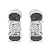 Bids.com 18K White Gold Flash Plated .925 Sterling Silver Clear Graphite Grey Enamel 5/8 Cttw Round Diamonds Huggie Hoop Earrings (F-G Color, VS1-VS2 Clarity) Earrings