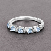 Bids.com 0.54 Carat Genuine Aquamarine and White Topaz .925 Sterling Silver Ring Rings