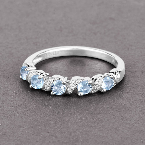 Bids.com 0.54 Carat Genuine Aquamarine and White Topaz .925 Sterling Silver Ring Rings