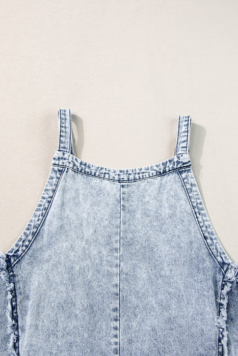 Frayed Exposed Seam Wide Leg Denim Overall