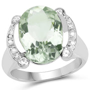 Bids.com 8.12 Carat Genuine Green Amethyst, White Topaz & White Diamond .925 Sterling Silver Ring Rings