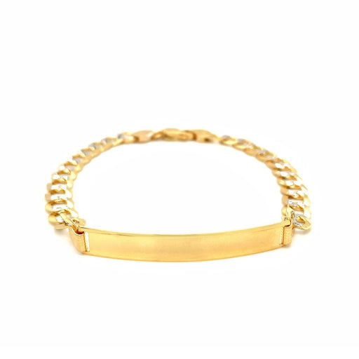 Bids.com 14k Two Tone Gold 8 1/2 inch Mens Narrow Curb Chain ID Bracelet with White Pave Bracelets