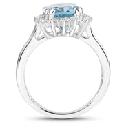 Bids.com 4.32 Carat Genuine Blue Topaz and White Zircon .925 Sterling Silver Ring Rings