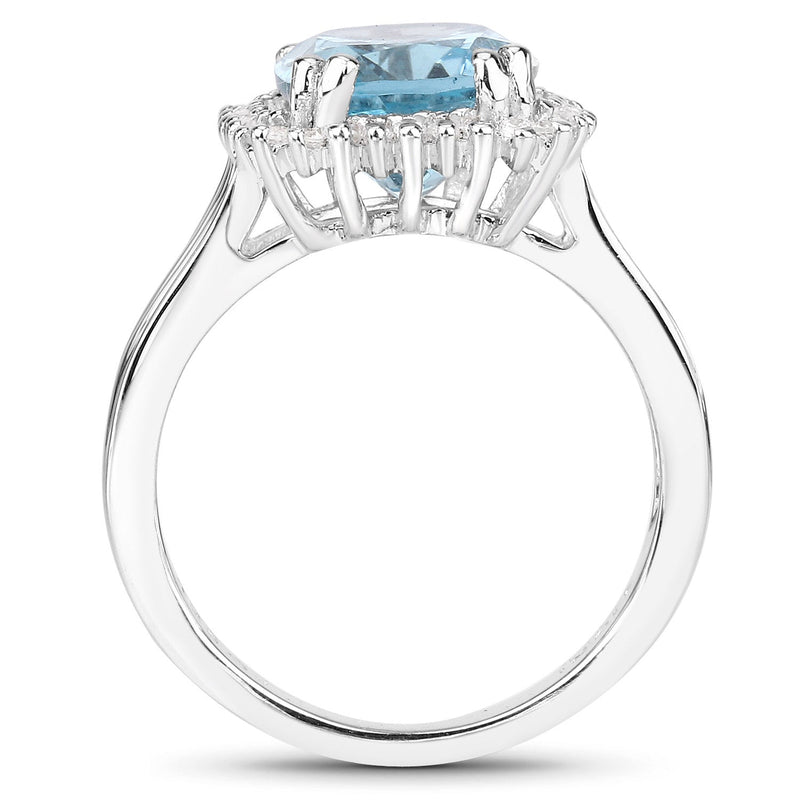 Bids.com 4.32 Carat Genuine Blue Topaz and White Zircon .925 Sterling Silver Ring Rings