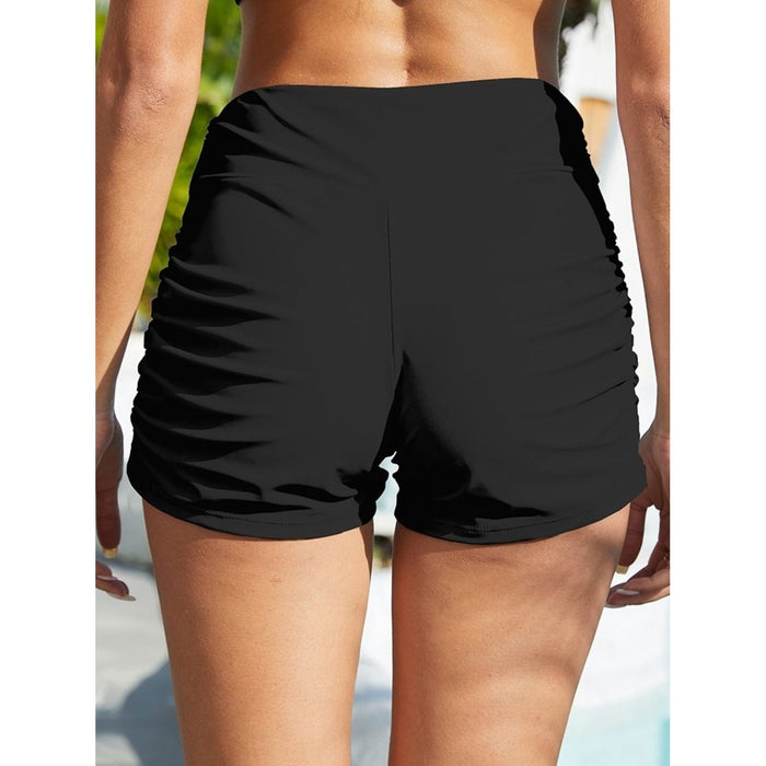 Ruched Mid-Rise Waist Swim Shorts