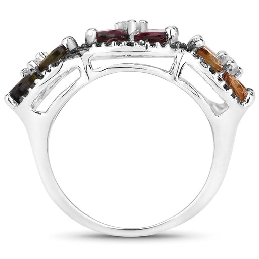 Bids.com 8.38 Carat Genuine Multi Tourmaline .925 Sterling Silver Ring Rings
