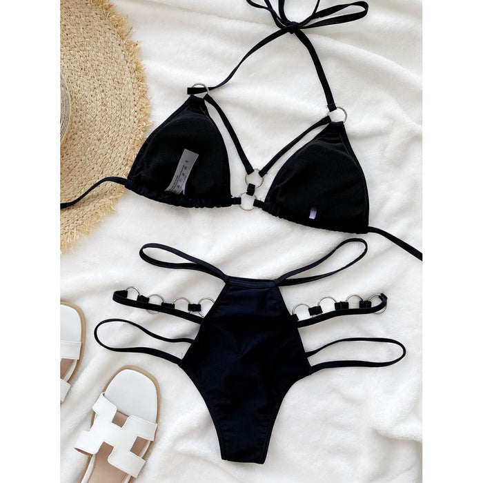 Cutout Halter Neck Two-Piece Bikini Set