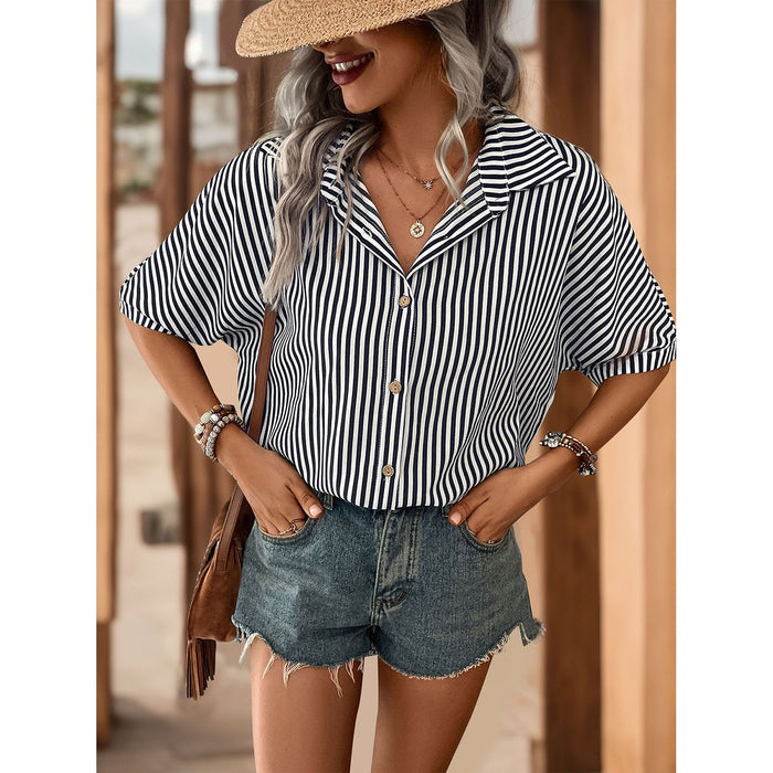 Striped Collared Neck Half Sleeve Shirt