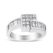 Bids.com 14K White Gold 1 1/2 Cttw Invisible-Set Princess and Channel-Set Baguette Diamond Geometric Bypass Ring Band (G-H Color, SI2-I1 Clarity) - Ring Size 7 Rings