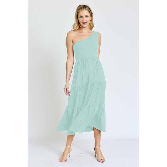 One Shoulder Ruffle Midi Dress