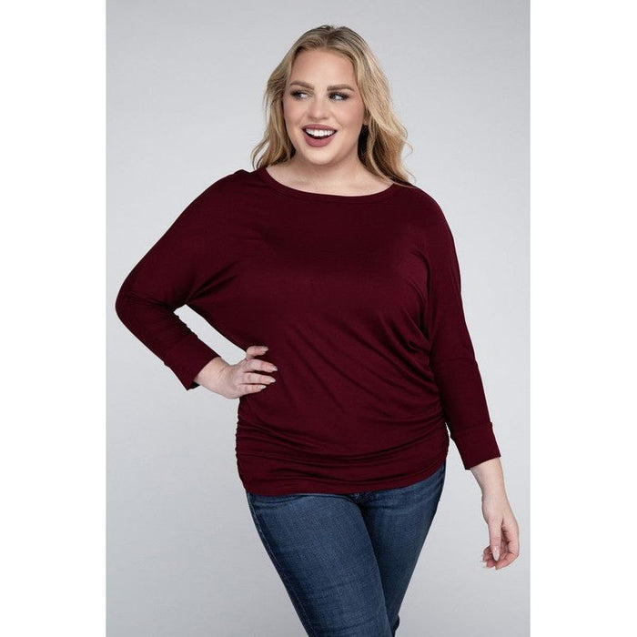 Plus Luxe Rayon Boat Neck 3/4 Sleeve Top