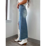 Mill's Beauty Supply High-Waist Raw Hem Asymmetry Denim Skirt