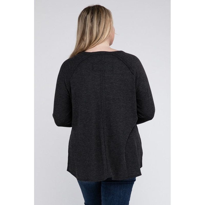 Plus Melange Baby Waffle Long Sleeve Top