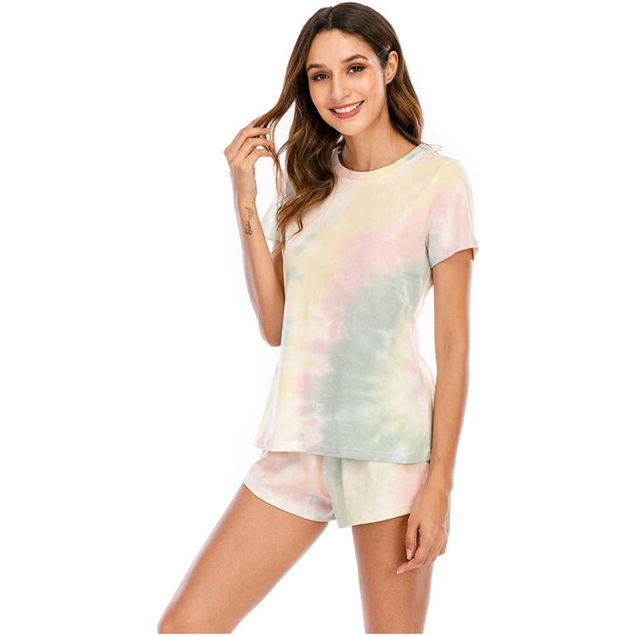 Tie-Dye Round Neck Short Sleeve Top and Shorts Lounge Set