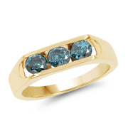 Bids.com 14K Yellow Gold Plated 0.90 Carat Genuine Blue Diamond .925 Sterling Silver Ring Rings