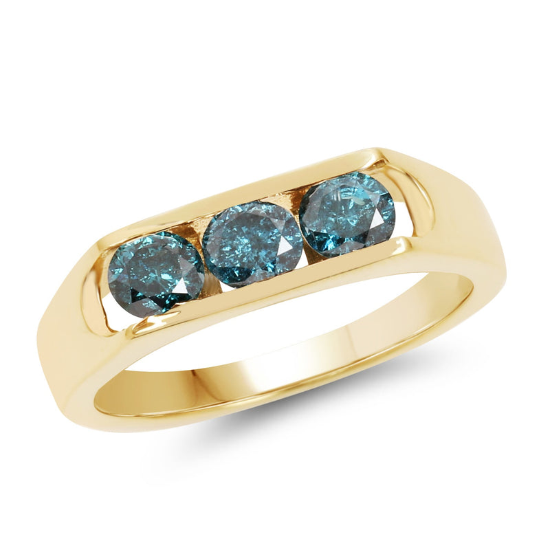 Bids.com 14K Yellow Gold Plated 0.90 Carat Genuine Blue Diamond .925 Sterling Silver Ring Rings