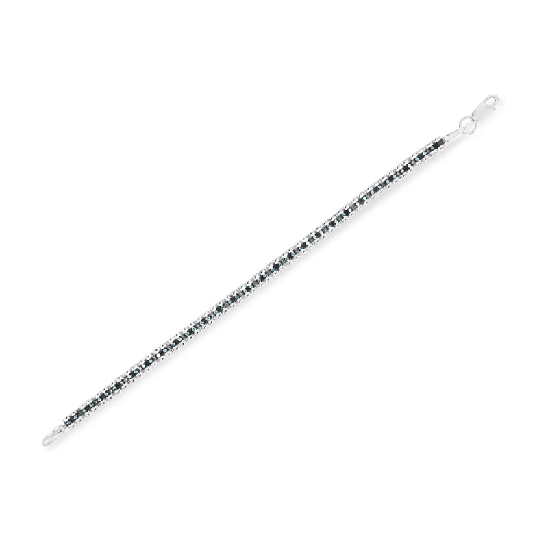 Bids.com Black Rhodium over .925 Sterling Silver 1.0 Cttw Rose Cut Diamond Double-Link 7" Tennis Bracelet (Blue Color, I1-I2 Clarity) Bracelets