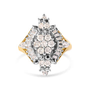 Bids.com 10K Yellow Gold 1 Cttw Round and Baguette cut Diamond Cluster and Rhombus Halo Ring (H-I Color, I1-I2 Clarity) - Ring Size 7 Rings