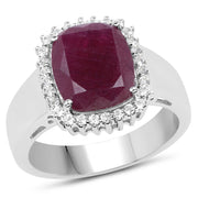 Bids.com 5.28 Carat Genuine Ruby and White Topaz .925 Sterling Silver Ring Rings