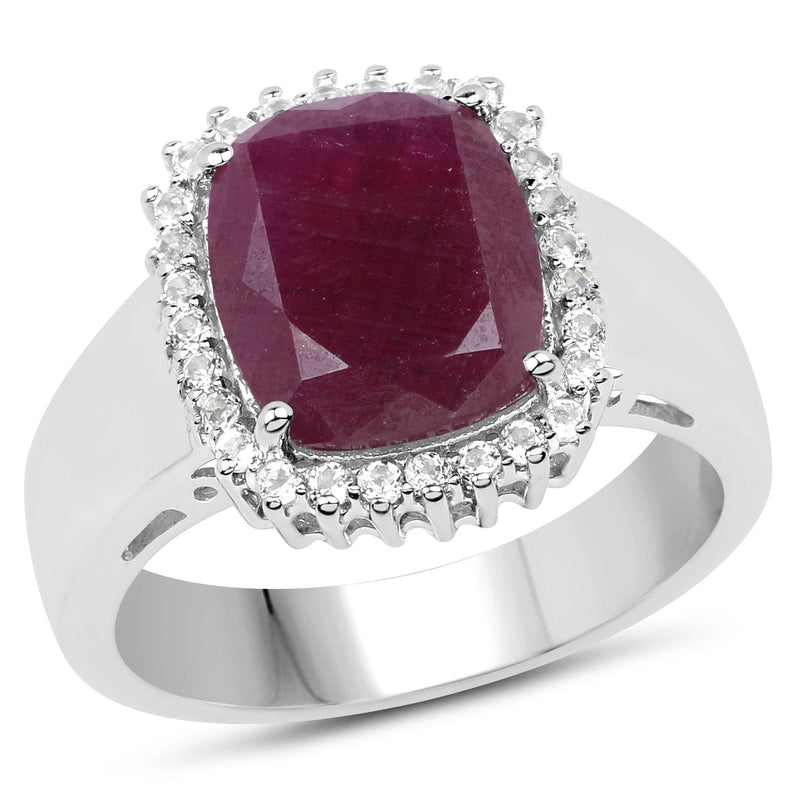 Bids.com 5.28 Carat Genuine Ruby and White Topaz .925 Sterling Silver Ring Rings