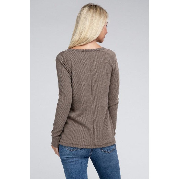 Melange Baby Waffle V-Neck Long Sleeve Top