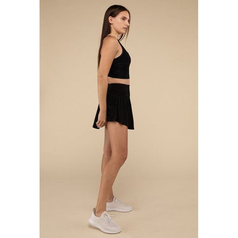 Wide Band Tennis Skirt with Zippered Back Pocket