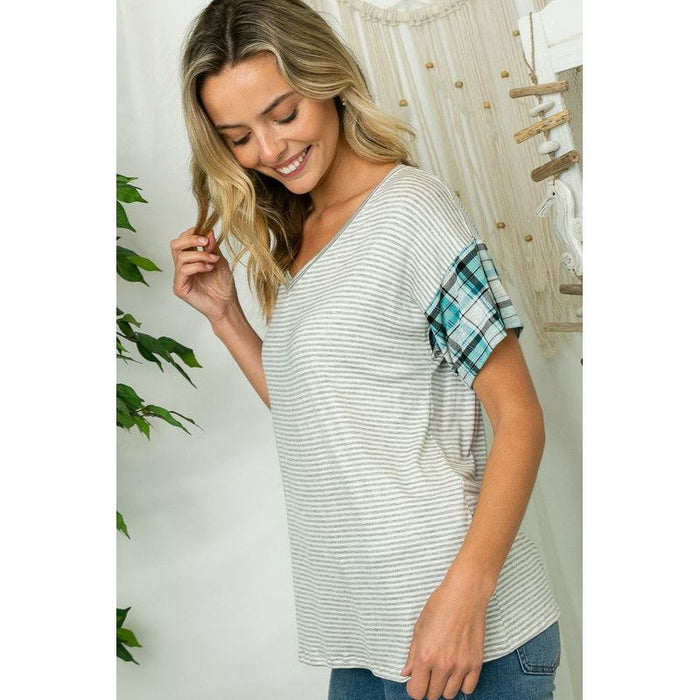 Plaid Stripe Mixed Boxy Top