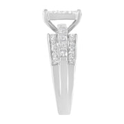 Bids.com 14K White Gold 1.0 Cttw Mixed-Cut Diamond Rectangle Invisible-Set Composite Cluster Ring with Bar- and Channel-Set Band (H-I Color, SI2-I1 Clarity) - Size 7 Rings