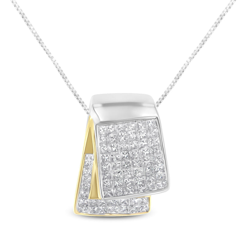 Bids.com 14K White and Yellow Gold 2.0 Cttw Princess Cut Diamond Two Tone Foldover Box Pendant 18â€ Box Chain Necklace (H-I Color, SI1-SI2 Clarity) Necklaces