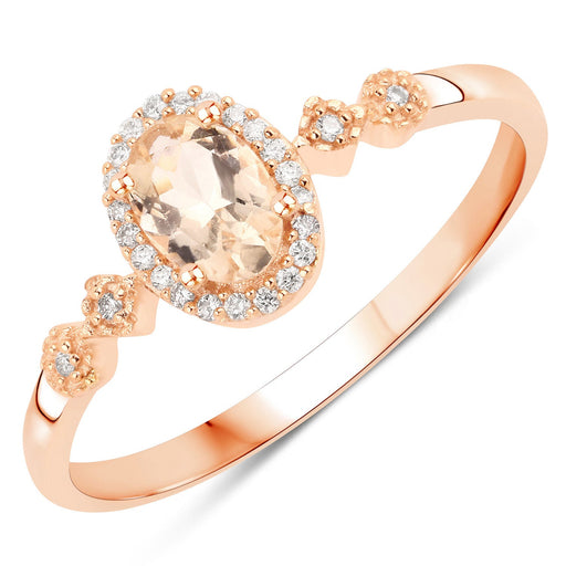Bids.com 0.48 Carat Genuine Morganite and White Diamond 10K Rose Gold Ring Rings